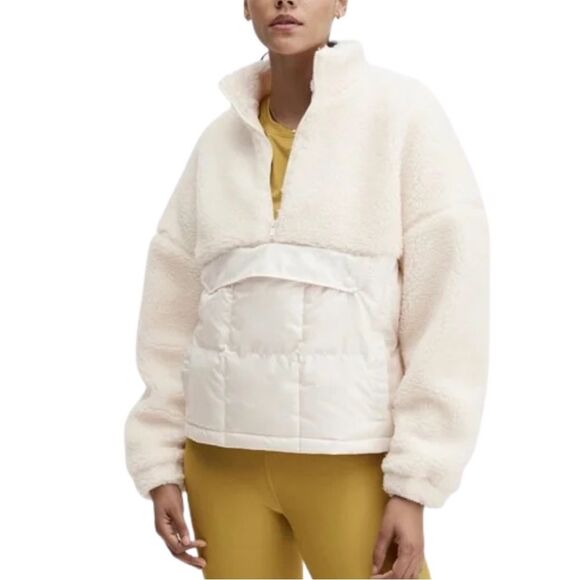 Fabletics Nelly Half Zip Sherpa Pullover Quilted Jacket Cream L - Picture 1 of 9